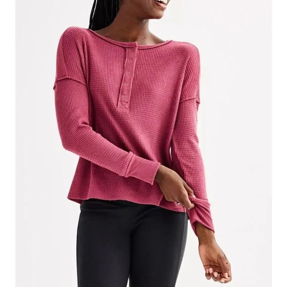 SO mauze cozy thermal waffle knit Henley xs